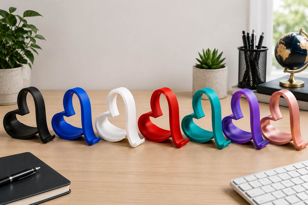 Heart Phone Holder – Modern Desk Cell Phone Stand – Cute Heart Smartphone Dock – Minimalist Office Desk Accessory – Gift Idea