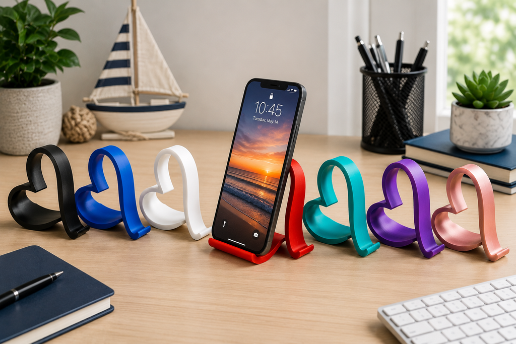 Heart Phone Holder – Modern Desk Cell Phone Stand – Cute Heart Smartphone Dock – Minimalist Office Desk Accessory – Gift Idea