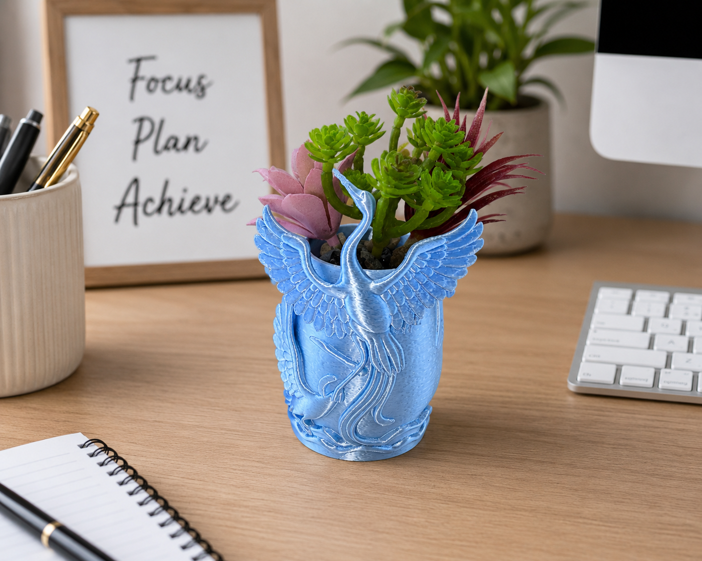 Blue Heron Planter – Coastal Bird Succulent Pot – Nautical Home Decor – Decorative Desk Plant Holder – Beach House Gift