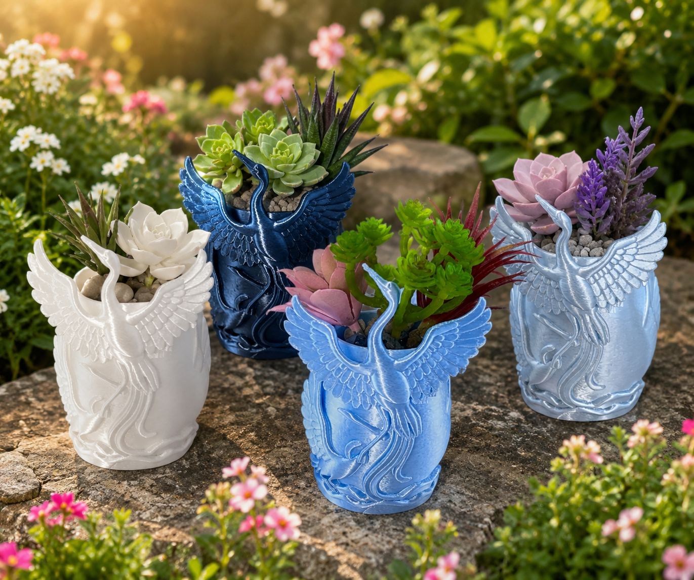 Blue Heron Planter – Coastal Bird Succulent Pot – Nautical Home Decor – Decorative Desk Plant Holder – Beach House Gift