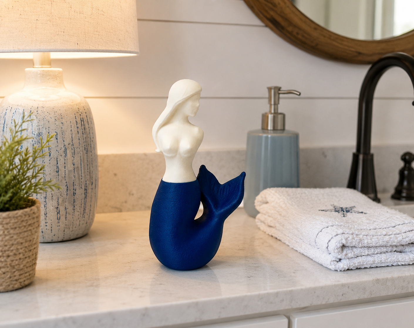 Decorative Mermaid Statue – Coastal Nautical Home Decor – Ocean Inspired Shelf Accent – Beach House Mermaid Figurine – Unique Gift