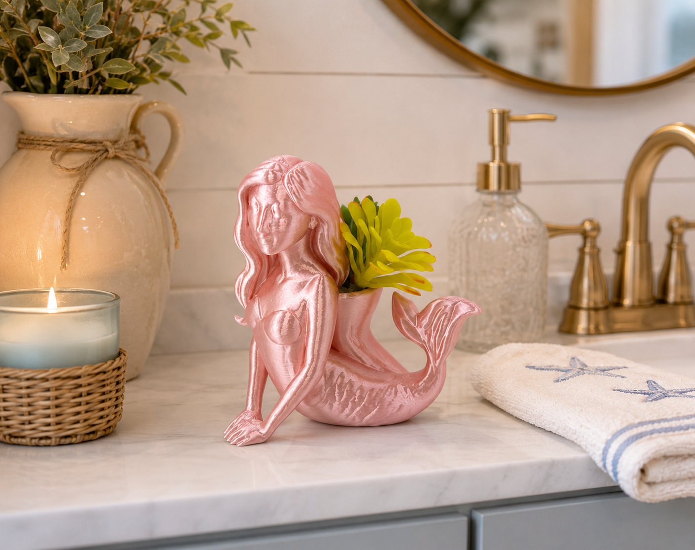 Mermaid Tea Light Holder – Coastal Candle Holder – Nautical Home Decor – Decorative Mermaid Statue – Beach House Gift