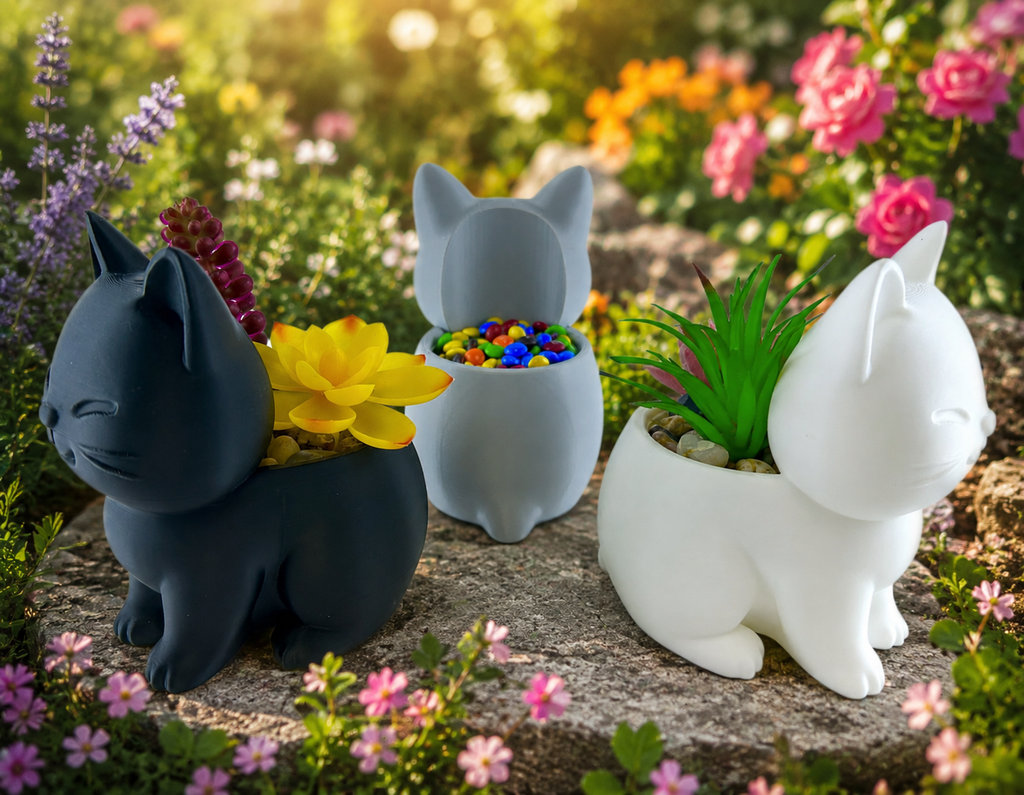 Cat Planter – Cute Sitting Cat Succulent Pot – Modern Desk Plant Holder – Small Indoor Decorative Planter – Gift for Cat Lovers