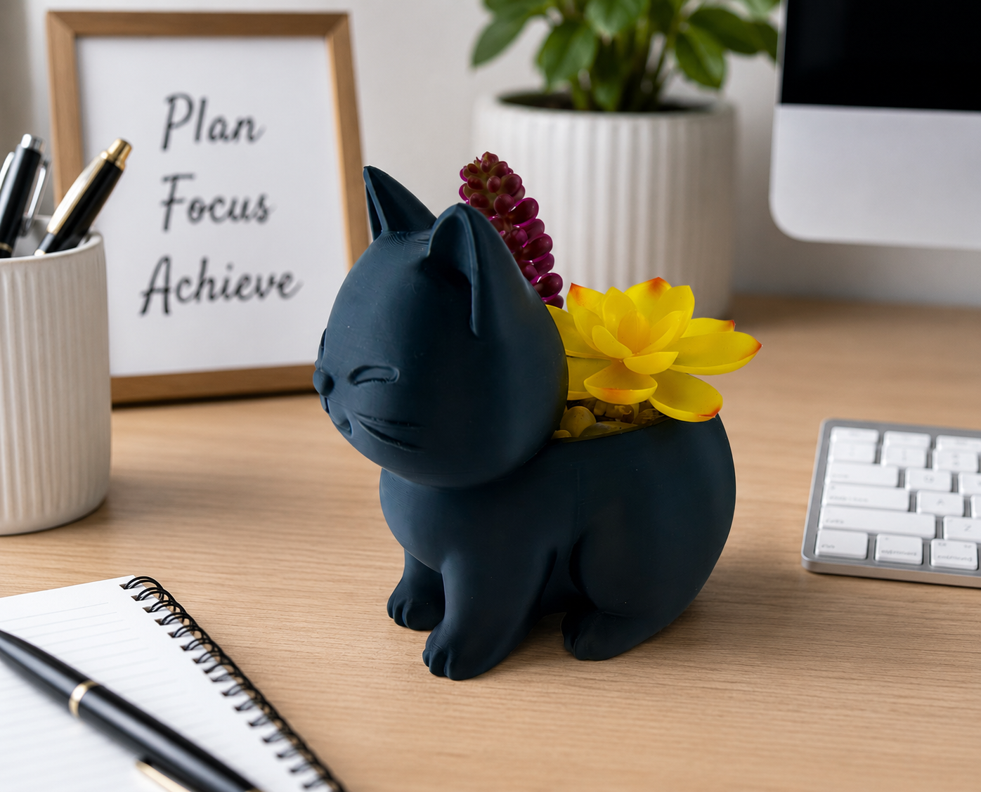 Cat Planter – Cute Sitting Cat Succulent Pot – Modern Desk Plant Holder – Small Indoor Decorative Planter – Gift for Cat Lovers
