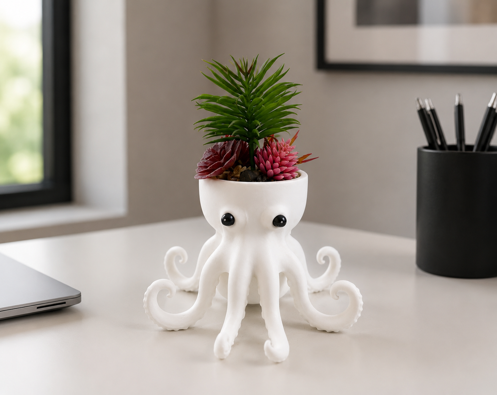 Kraken Planter – Cute Octopus Succulent Pot – Nautical Desk Decor – Coastal Indoor Plant Holder – Ocean Lover Gift