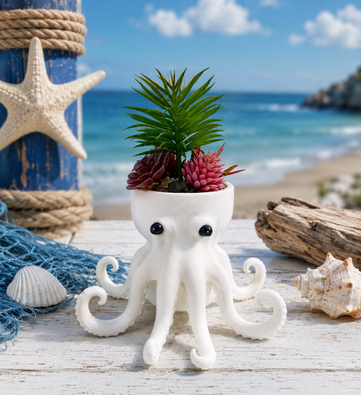 Kraken Planter – Cute Octopus Succulent Pot – Nautical Desk Decor – Coastal Indoor Plant Holder – Ocean Lover Gift