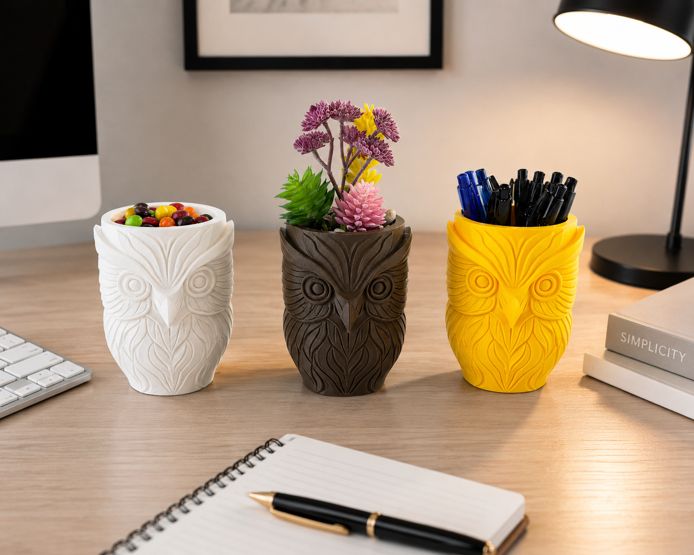Owl Planter – Decorative Owl Succulent Pot – Modern Woodland Plant Holder – Desk & Shelf Decor – Unique Gift Idea