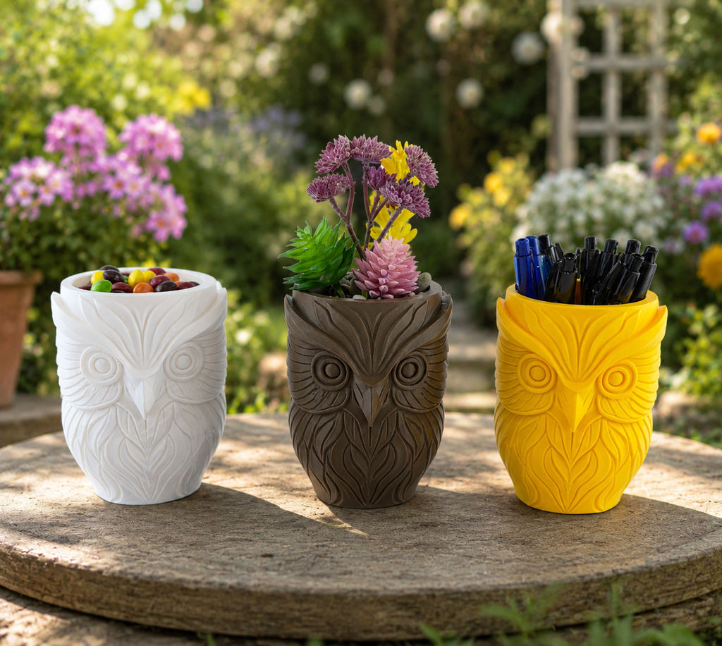 Owl Planter – Decorative Owl Succulent Pot – Modern Woodland Plant Holder – Desk & Shelf Decor – Unique Gift Idea