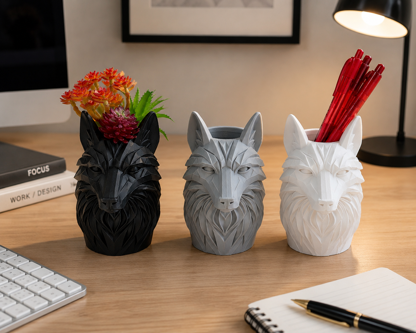 Wolf Planter – Geometric Wolf Head Succulent Pot – Woodland Home Decor – Decorative Desk Plant Holder – Gift for Nature Lovers