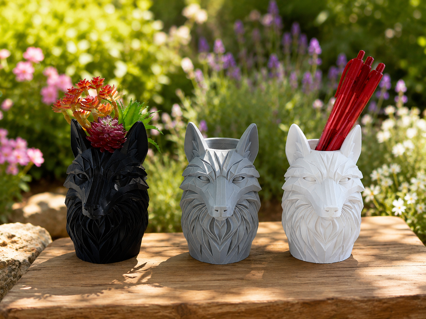 Wolf Planter – Geometric Wolf Head Succulent Pot – Woodland Home Decor – Decorative Desk Plant Holder – Gift for Nature Lovers
