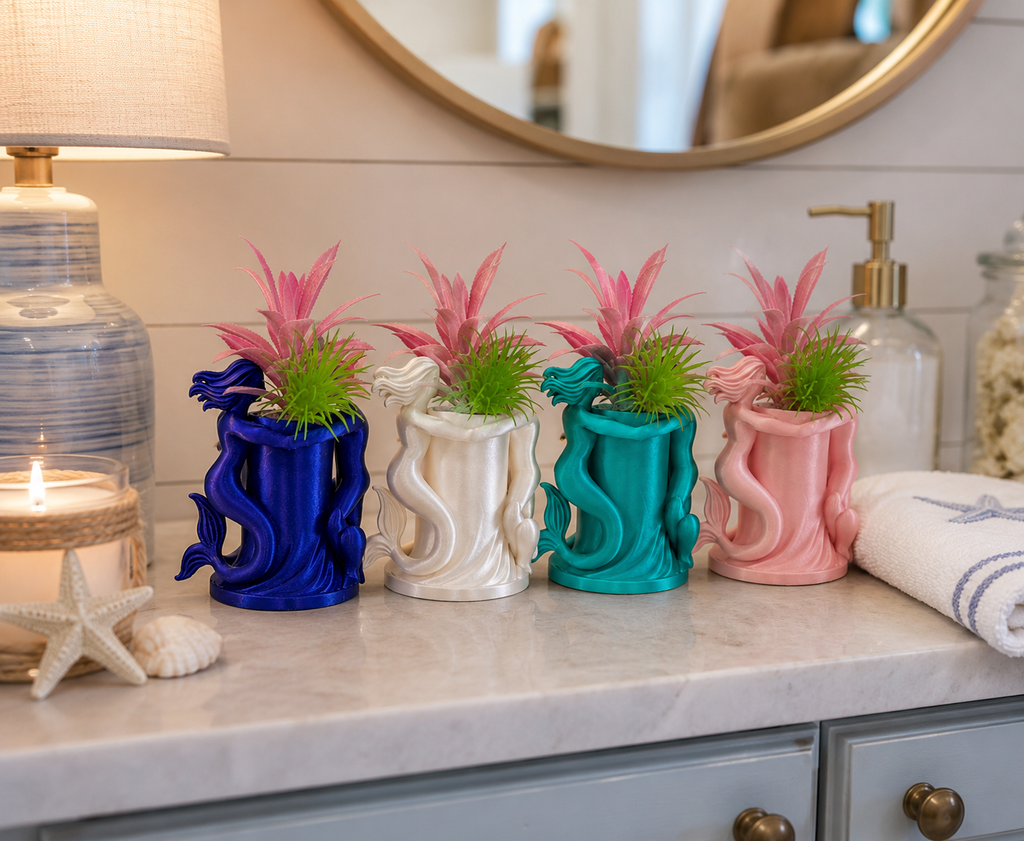 Mermaid Couple Planter – Romantic Coastal Succulent Pot – Nautical Home Decor – Decorative Ocean Plant Holder – Unique Gift