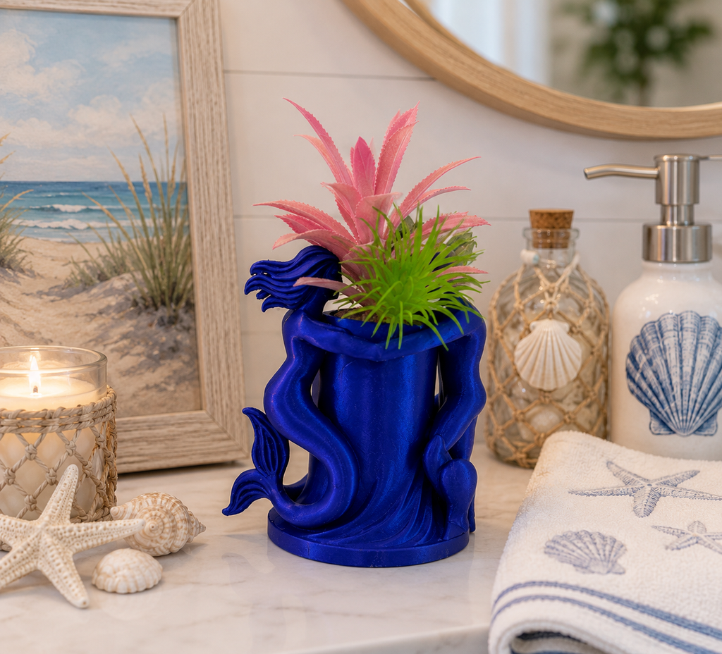 Mermaid Couple Planter – Romantic Coastal Succulent Pot – Nautical Home Decor – Decorative Ocean Plant Holder – Unique Gift