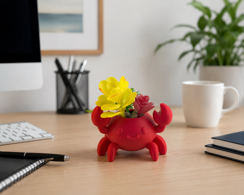 Crab Planter – Cute Coastal Succulent Pot – Nautical Desk Decor – Small Indoor Plant Holder – Beach House Gift