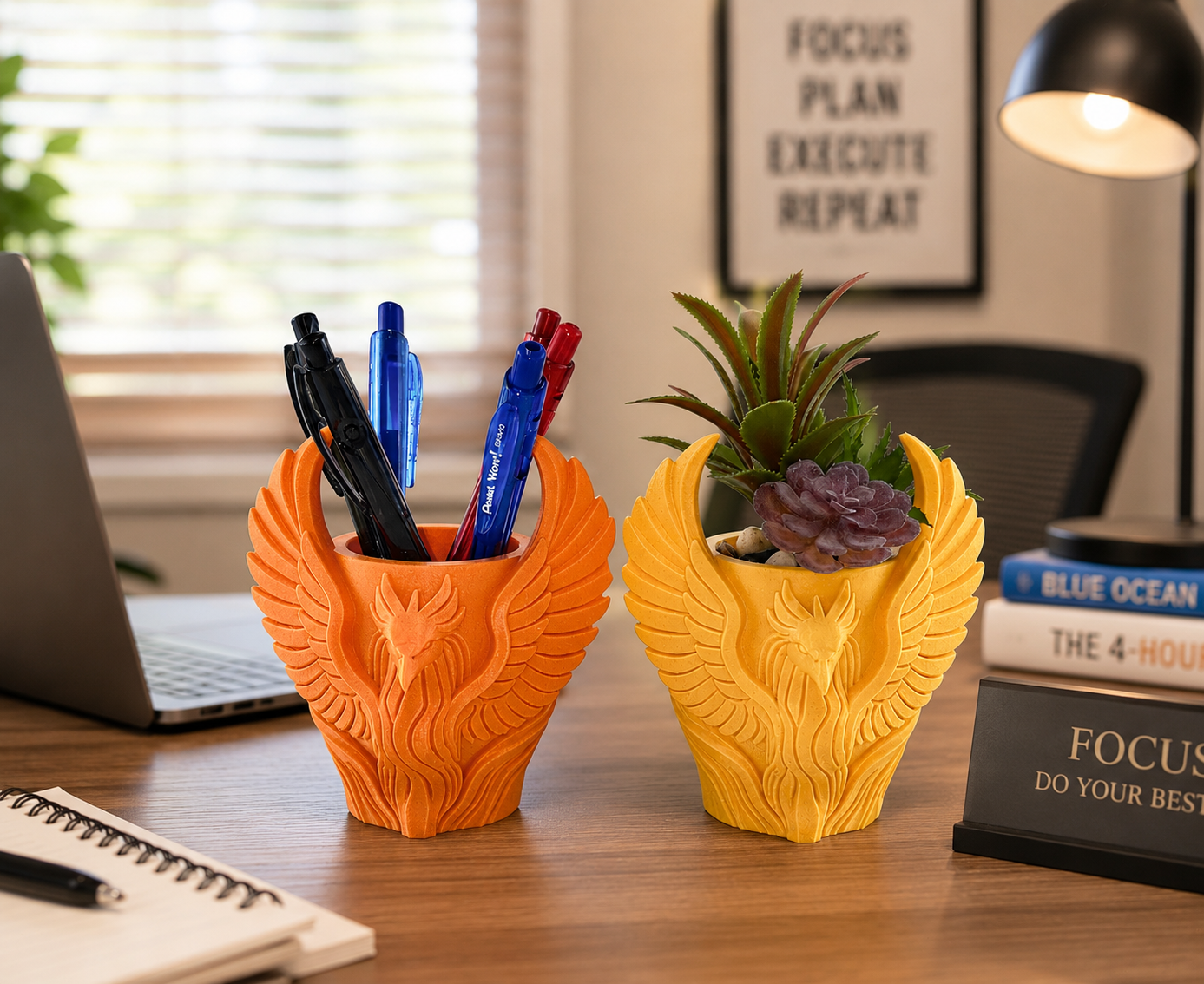 Phoenix Planter – Ornate Bird Relief Succulent Pot – Fantasy Home Decor – Decorative Desk Plant Holder – Unique Gift