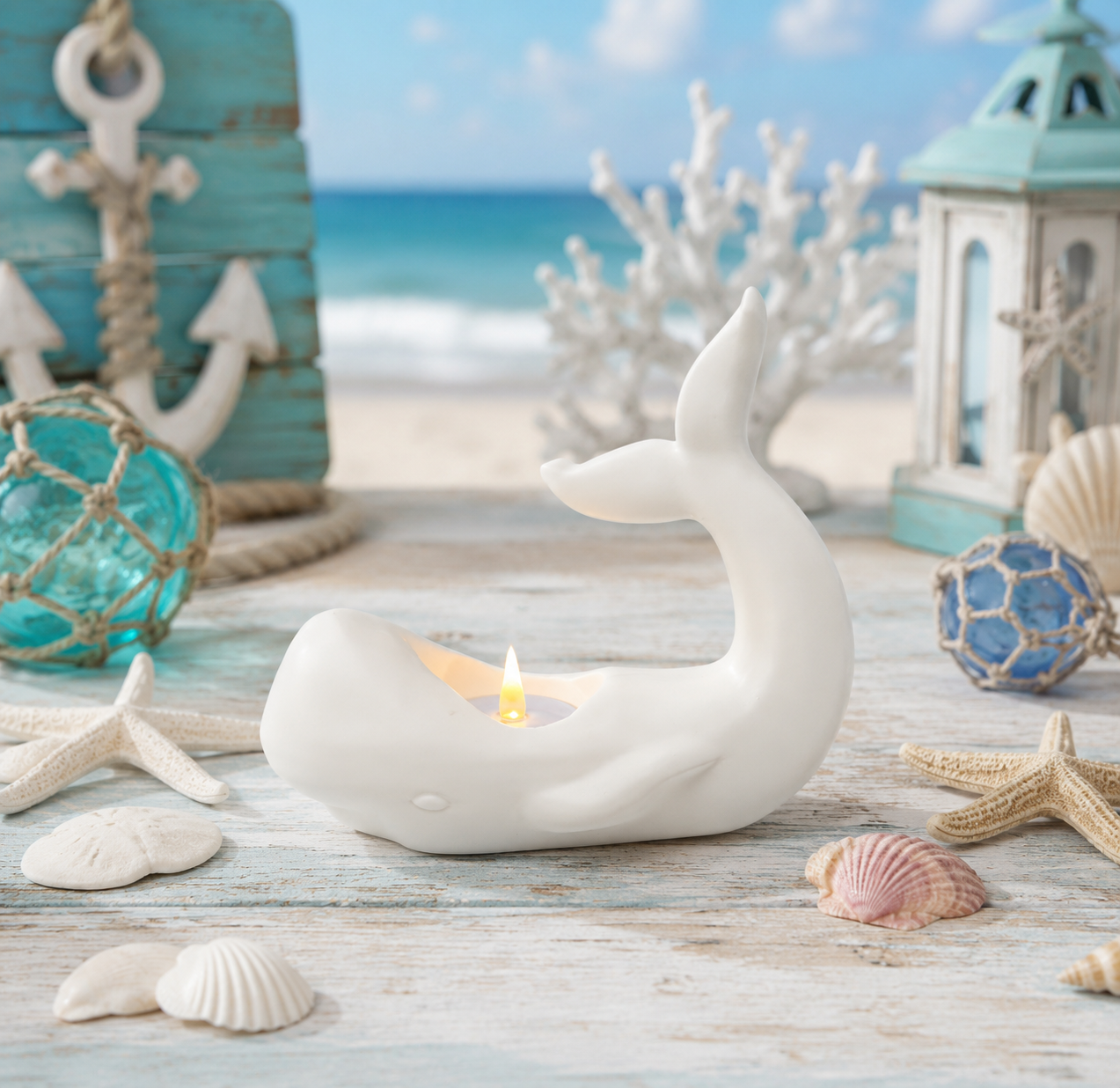 Whale Tea Light Holder – Nautical Candle Decor – Coastal Home Accent – Decorative Ocean Candle Stand – Beach House Gift