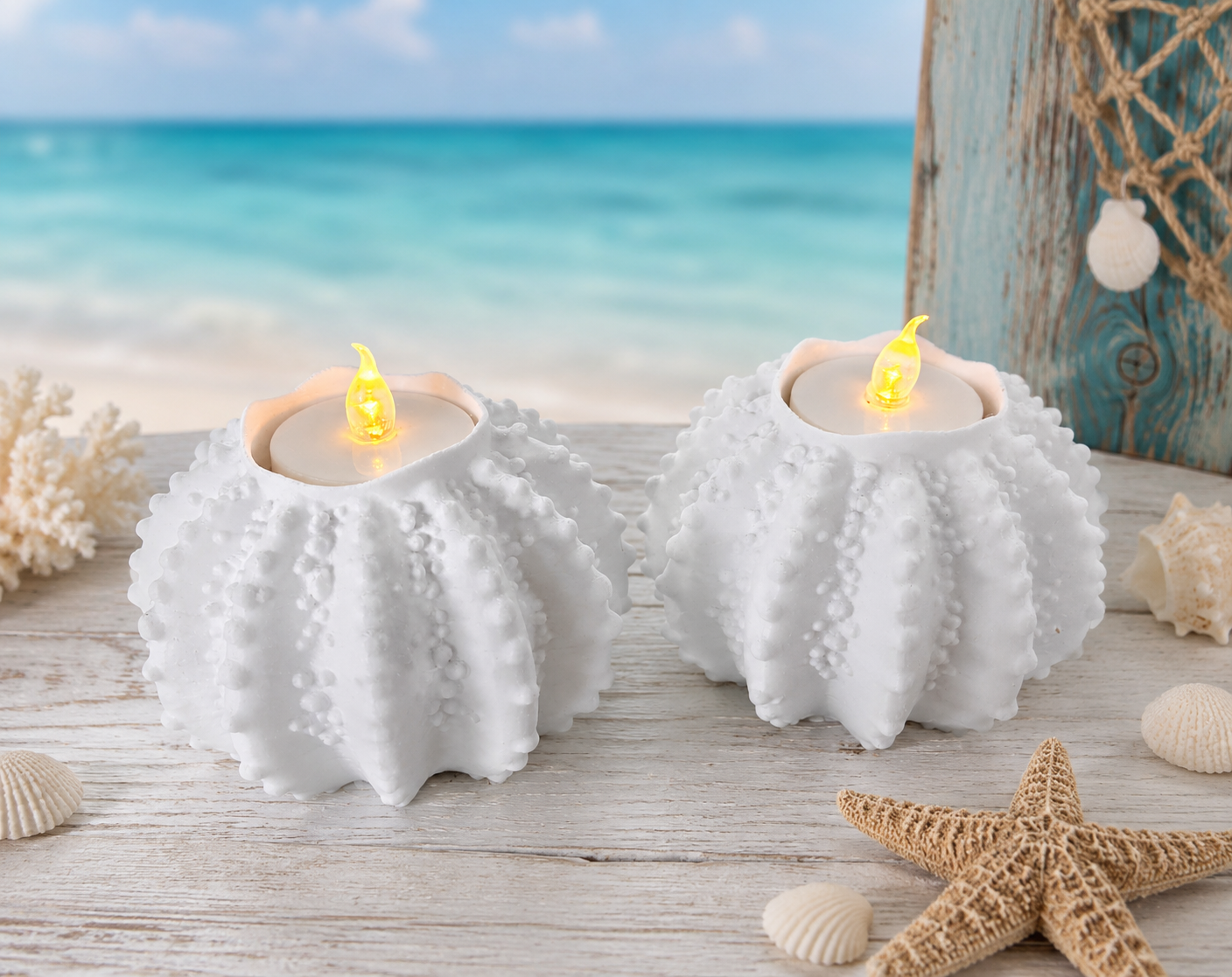 Sea Urchin Tea Light Holder – Coastal Candle Decor – Nautical Home Accent – Ocean Inspired Decorative Lantern – Beach House Gift