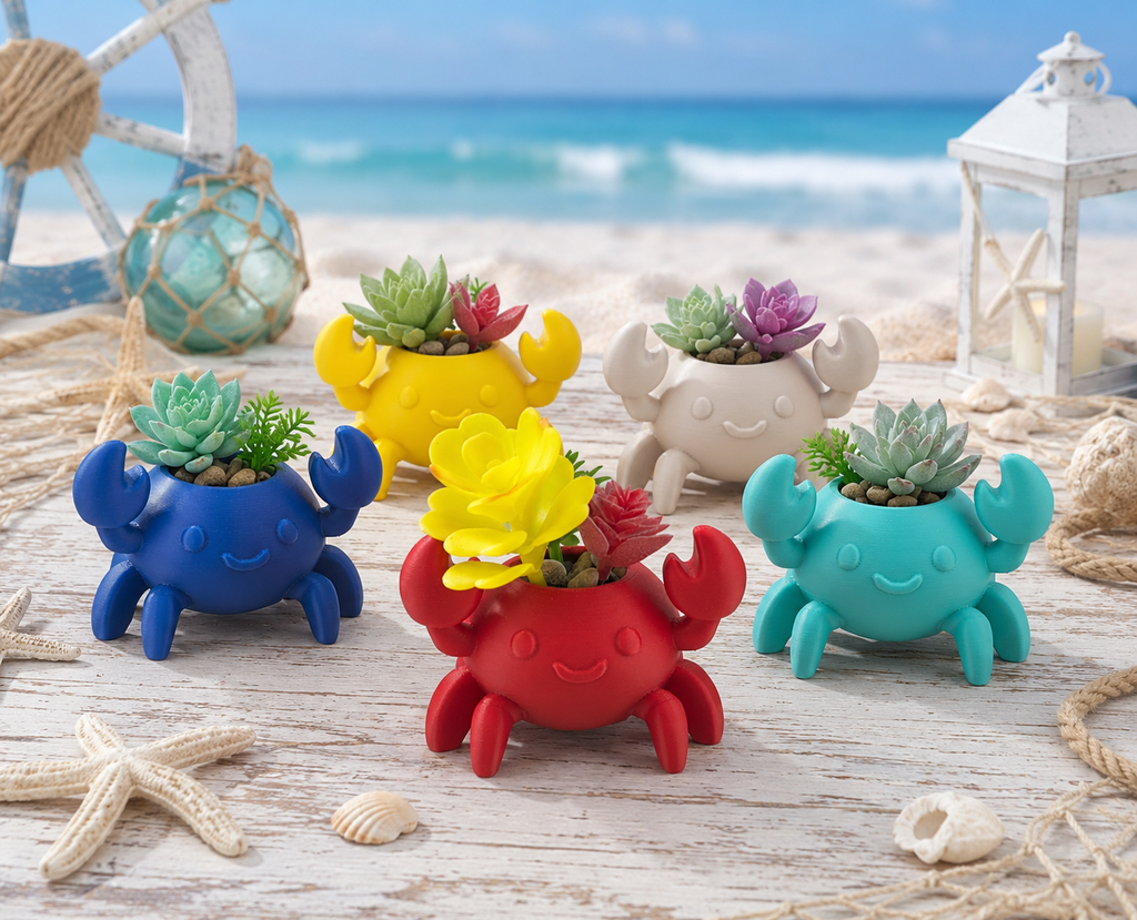 Crab Planter – Cute Coastal Succulent Pot – Nautical Desk Decor – Small Indoor Plant Holder – Beach House Gift